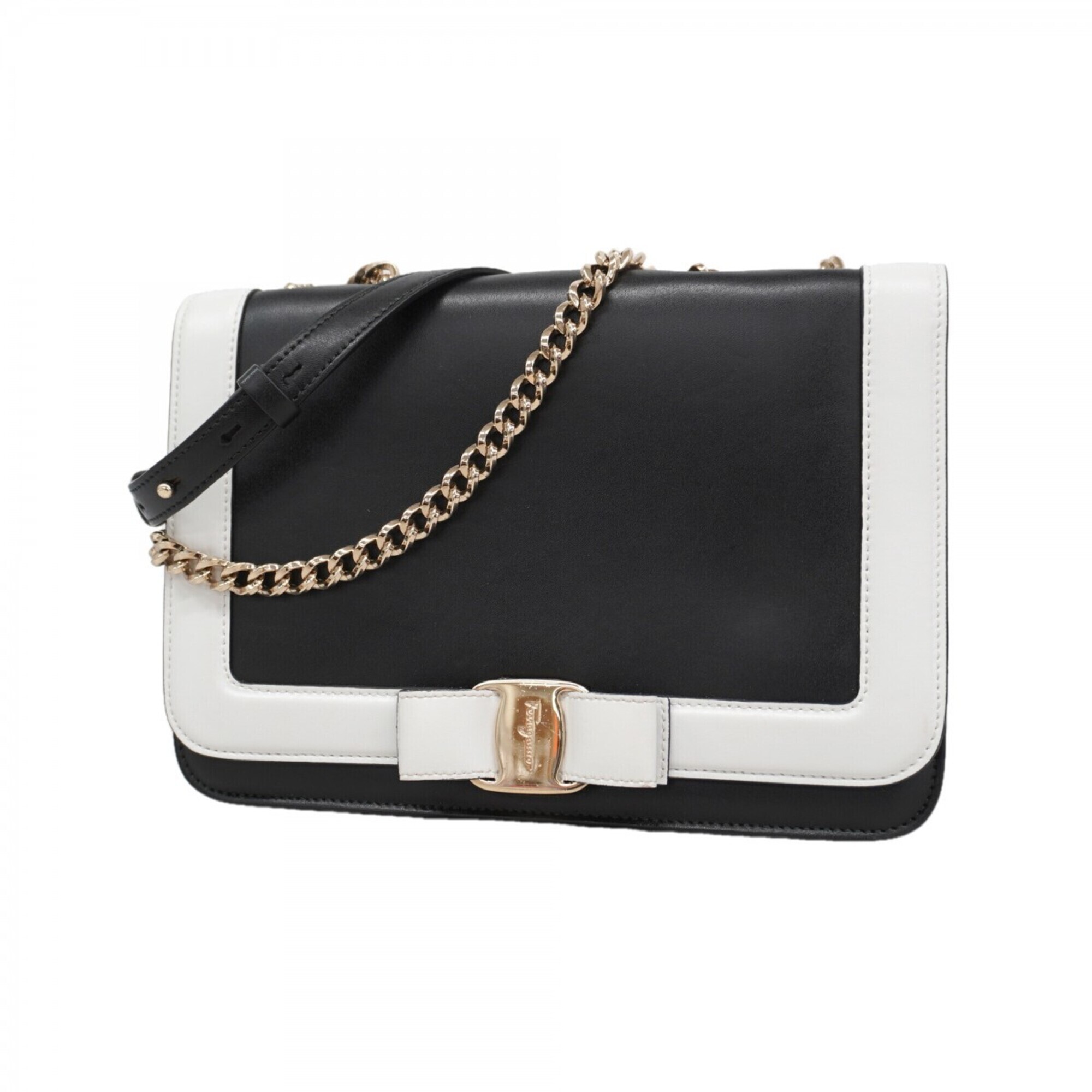 Salvatore Ferragamo Vara Leather Shoulder Bag, Black/Champagne, Women's